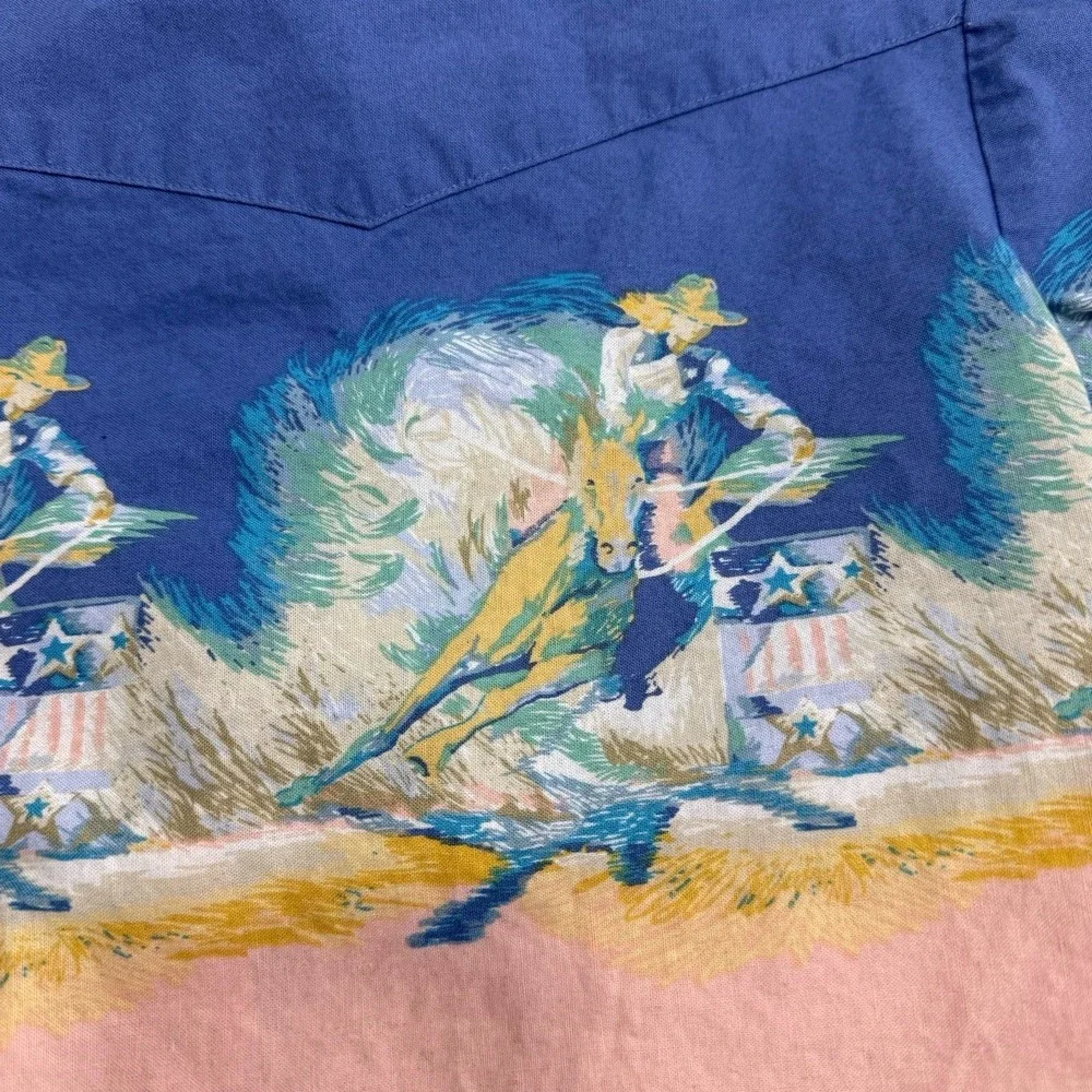 Vintage roper pink blue cowgirl horse button up shirt girls‎ XS 7